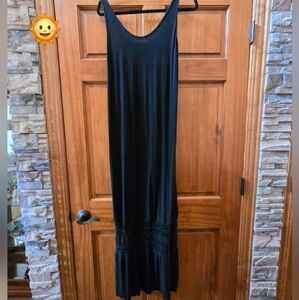 BLACK MAXI DRESS LACE INSET SMOCKED BACK SIZE XL